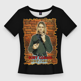 Женская футболка 3D Slim с принтом Kurt Cobain (1967  1994) в Новосибирске,  |  | anarchy | courtney love | kurt cobain | music | nirvana | punks not dead | rock music | анархия | гаражный рок | гитара | гранж | кортни лав | курт кобейн | металл | нирвана | панк рок | рок музыка | рок н ролл | рокер | трэш метал