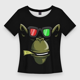 Женская футболка 3D Slim с принтом Обезьяна в 3Д очках в Новосибирске,  |  | голова животного | животное | кино | обезьяна | очки