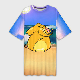 Платье-футболка 3D с принтом Желтый слон в Новосибирске,  |  | желтый слон | слон | слоненок | слониха | слоны