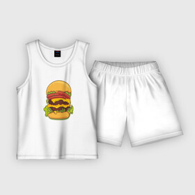 Детская пижама с шортами хлопок с принтом Самый вкусный гамбургер в Новосибирске,  |  | hamburger | бургер | бутерброд | гамбургер | еда | мак | сендвич