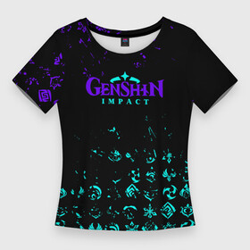 Женская футболка 3D Slim с принтом GENSHIN NEON PATTERN SYMBOL НЕОН ЭМБЛЕМЫ. в Новосибирске,  |  | Тематика изображения на принте: genshin impact | razor genshin impact | аниме | геншин | геншин импакт | игра | рэйзор геншин | сяо лин genshin | ци ци геншин импакт