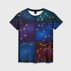 Женская футболка 3D с принтом Созвездия Северного полушария летом в Новосибирске, 100% полиэфир ( синтетическое хлопкоподобное полотно) | прямой крой, круглый вырез горловины, длина до линии бедер | constellations | galaxy | stars | вселенная | звезды | небо | ночное | полушарие | северное | созвездия