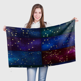 Флаг 3D с принтом Созвездия Северного полушария летом в Новосибирске, 100% полиэстер | плотность ткани — 95 г/м2, размер — 67 х 109 см. Принт наносится с одной стороны | constellations | galaxy | stars | вселенная | звезды | небо | ночное | полушарие | северное | созвездия