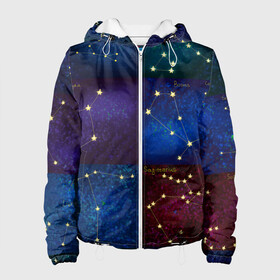 Женская куртка 3D с принтом Созвездия Северного полушария летом в Новосибирске, ткань верха — 100% полиэстер, подклад — флис | прямой крой, подол и капюшон оформлены резинкой с фиксаторами, два кармана без застежек по бокам, один большой потайной карман на груди. Карман на груди застегивается на липучку | constellations | galaxy | stars | вселенная | звезды | небо | ночное | полушарие | северное | созвездия