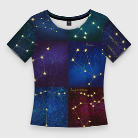 Женская футболка 3D Slim с принтом Созвездия Северного полушария летом в Новосибирске,  |  | constellations | galaxy | stars | вселенная | звезды | небо | ночное | полушарие | северное | созвездия