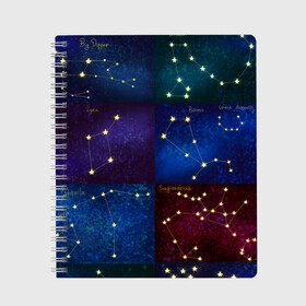Тетрадь с принтом Созвездия Северного полушария летом в Новосибирске, 100% бумага | 48 листов, плотность листов — 60 г/м2, плотность картонной обложки — 250 г/м2. Листы скреплены сбоку удобной пружинной спиралью. Уголки страниц и обложки скругленные. Цвет линий — светло-серый
 | Тематика изображения на принте: constellations | galaxy | stars | вселенная | звезды | небо | ночное | полушарие | северное | созвездия
