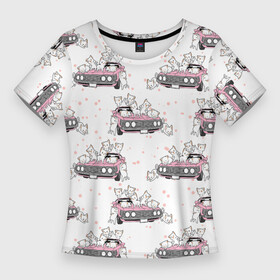 Женская футболка 3D Slim с принтом Коты на автомобиле  Паттерн в Новосибирске,  |  | car | cat | kitten | pattern | автомобиль | кот | котёнок | кошка | паттерн