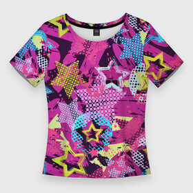 Женская футболка 3D Slim с принтом Star Colorful Pattern  Fashion  Neon в Новосибирске,  |  | Тематика изображения на принте: color | fashion | neon | star | звезда | мода | неон | цвет