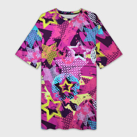 Платье-футболка 3D с принтом Star Colorful Pattern  Fashion  Neon в Новосибирске,  |  | color | fashion | neon | star | звезда | мода | неон | цвет