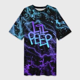 Платье-футболка 3D с принтом lil peep  neon  молнии в Новосибирске,  |  | lil peep | lil prince | pink | зарубежная музыка | лил пип | маленький принц
