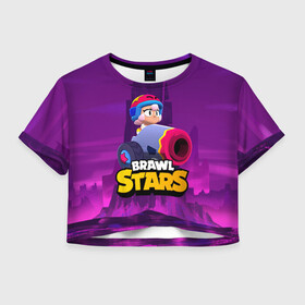 Женская футболка Crop-top 3D с принтом BrawlStars Бонни с пушкой Bonny в Новосибирске, 100% полиэстер | круглая горловина, длина футболки до линии талии, рукава с отворотами | boni | bonnie | brawl | brawl stars | brawlstars | brawl_stars | бони | бонни | бравлстарс