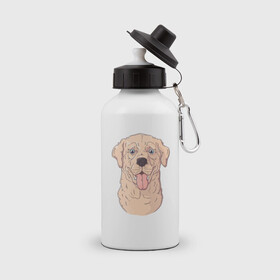 Бутылка спортивная с принтом Морда пса с высунутым языком в Новосибирске, металл | емкость — 500 мл, в комплекте две пластиковые крышки и карабин для крепления | пес | песик | собака | собачка | язык
