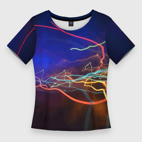 Женская футболка 3D Slim с принтом Neon vanguard pattern  Lightning  Fashion 2023 в Новосибирске,  |  | fashion | lightning | neon | pattern | vanguard | авангард | мода | молния | неон | узор
