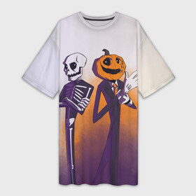 Платье-футболка 3D с принтом Spooky Month. Skid and Pump в Новосибирске,  |  | pump | skid | spooky dance | spooky month | жуткий месяц | жуткий танец | памп | скид