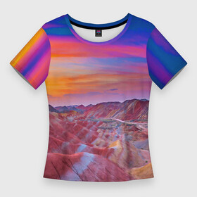 Женская футболка 3D Slim с принтом Краски природы  Горы  Neon  Китай в Новосибирске,  |  | china | clouds | color | mountains | nature | sky | горы | китай | небо | облака | природа | цвет