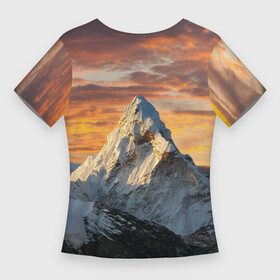Женская футболка 3D Slim с принтом Гималаи, Ама Даблам, 6814 м  одна из красивейших вершин в Новосибирске,  |  | ice | mountain | sky | snow | top | вершина | гора | лёд | небо | снег
