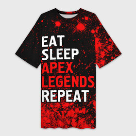 Платье-футболка 3D с принтом Eat Sleep Apex Legends Repeat + Краска в Новосибирске,  |  | apex | eat sleep apex legends repeat | legends | logo | апекс | игра | игры | краска | краски | легент | лого | логотип | символ