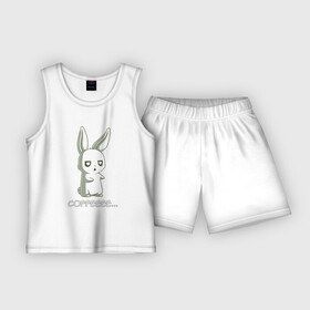 Детская пижама с шортами хлопок с принтом Заяц хочет кофе в Новосибирске,  |  | hare | животные | забавная надпись | зайцы | зайчик | зайчики | заяц | звери | кофе | кролик | кролики | надпись