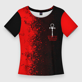 Женская футболка 3D Slim с принтом The Masquerade  Bloodhunt в Новосибирске,  |  | Тематика изображения на принте: battle royale | blood hunt | bloodhunt | emblem | logo | the masquerade | vampire | блудхант | вампир | вампиры | лого | логотип | эмблема
