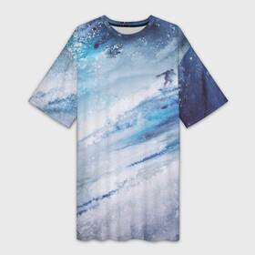 Платье-футболка 3D с принтом Противостояние волне в Новосибирске,  |  | ognivo | акварель | акварельный рисунок | большая волна | бушующий океан | волна | живопись | ильина ирина | море | огниво | океан | развлечения | рисунок акварелью | серфер | серфингист | спорт | хобби