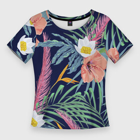 Женская футболка 3D Slim с принтом Цветы Гибискусы в Новосибирске,  |  | Тематика изображения на принте: flowers | природа | растение | флора | цветы