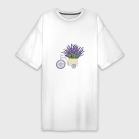 Платье-футболка хлопок с принтом Велосипед с лавандой в Новосибирске,  |  | bicycle | lavender | велосипед | лванда | прованс | сиреневый | фиолетовый | цветы