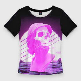 Женская футболка 3D Slim с принтом Vaporwave  Skull  Психоделика в Новосибирске,  |  | mountains | psychedelic | skull | sun | vaporwave | горы | психоделика | солнце | череп