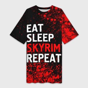 Платье-футболка 3D с принтом Eat Sleep Skyrim Repeat  Краска в Новосибирске,  |  | eat sleep skyrim repeat | elder | logo | scrolls | skyrim | the | игра | игры | краска | краски | лого | логотип | символ | скайрим