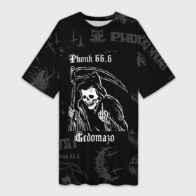 Платье-футболка 3D с принтом phonk смерть с косой в Новосибирске,  |  | 1 hour phonk | ghoul | house phonk | memphis | phonk | phonk mix | phonk playlist | rap | zxc | zxcursed | лучший фонк | трек фонк | фонк