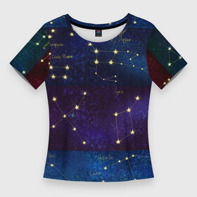 Женская футболка 3D Slim с принтом Самые известные созвездия Северного полушария летом в Новосибирске,  |  | constellations | galaxy | stars | вселенная | звезды | небо | ночное | полушарие | северное | созвездия