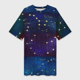 Платье-футболка 3D с принтом Самые известные созвездия Северного полушария летом в Новосибирске,  |  | constellations | galaxy | stars | вселенная | звезды | небо | ночное | полушарие | северное | созвездия
