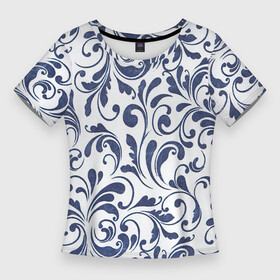 Женская футболка 3D Slim с принтом Гжелевый рисунок в Новосибирске,  |  | арт | вектор | гжель | народный рисунок | рисунок | синий | синий рисунок | хохлома | цветок | цветы
