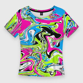 Женская футболка 3D Slim с принтом Абстрактные мраморные разводы в ярких цветах. Поп арт в Новосибирске,  |  | 90ые | абстрактный | белый | волны | зеленый | мрамор | неоновые цвета | поп арт | разводы | розовый | стиль 90х | черный | яркие цвета | яркий