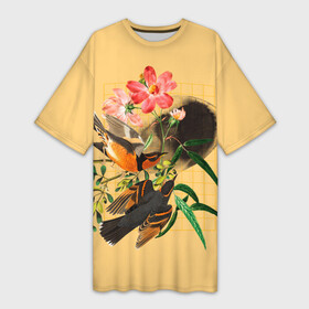 Платье-футболка 3D с принтом ПТИЦЫ ПРИЛЕТЕЛИ в Новосибирске,  |  | винтаж | животные | забавные | зеленый | красочные | лето | любовь | милые | небо | оранжевый | пейзаж | природа | птицы | розовый | цветы
