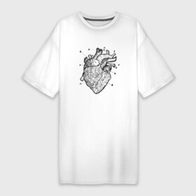 Платье-футболка хлопок с принтом Анатомический рисунок сердца в Новосибирске,  |  | anatomical | anatomy | biology | heart | medicine | science | vintage | анатомия | биология | винтаж | медицина | наука | орган | органы | сердечки | сердце | человеческое сердце