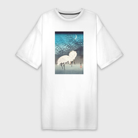 Платье-футболка хлопок с принтом Egrets and Reeds in Moonlight в Новосибирске,  |  | japan | ohara koson | искусство | охара косон | птицы | цапля | япония | японская культура