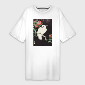 Платье-футболка хлопок с принтом Cockatoo and Pomegranate в Новосибирске,  |  | japan | ohara koson | винтаж | искусство | картины | культура японии | охара косон | попугай | птицы | япония | японская культура