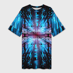 Платье-футболка 3D с принтом неоновый информационный голограммный туннель в Новосибирске,  |  | Тематика изображения на принте: abstraction | fashion | neon | pattern | абстракция | мода | неон | паттерн
