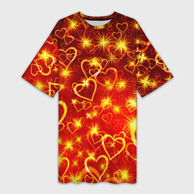Платье-футболка 3D с принтом СВЕТЯЩИЕСЯ СЕРДЕЧКИ в Новосибирске,  |  | Тематика изображения на принте: день святого валентина | желтый | красный | любовь | милый | неон | светящееся сердце | светящиеся сердечки | свечение | сердечки | узор