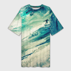 Платье-футболка 3D с принтом Лазурная волна в Новосибирске,  |  | Тематика изображения на принте: ognivo | акварель | акварельный рисунок | большая волна | бушующий океан | волна | живопись | ильина ирина | море | огниво | океан | развлечения | рисунок акварелью | серфер | серфингист | спорт | хобби