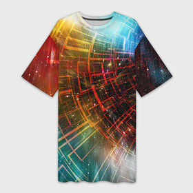 Платье-футболка 3D с принтом Portal  Neon Space  туннель из энергетических панелей в Новосибирске,  |  | cosmos | neon | portal | space | stars | звёзды | космос | неон | портал | пространство