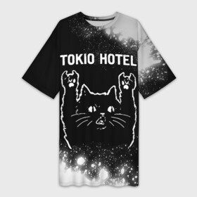 Платье-футболка 3D с принтом Tokio Hotel  Rock Cat в Новосибирске,  |  | band | hotel | metal | paint | rock | tokio | tokio hotel | брызги | группа | кот | краска | отель | рок | рок кот | токио