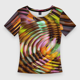 Женская футболка 3D Slim с принтом Цветные круги на воде в Новосибирске,  |  | abstraction | circles | color | vanguard | wave | абстракция | авангард | волна | круги | цвет