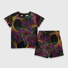 Детский костюм с шортами 3D с принтом Deep black space and wormholes в Новосибирске,  |  | abstraction | fashion | neon | pattern | vanguard | абстракция | авангард | мода | неон | узор