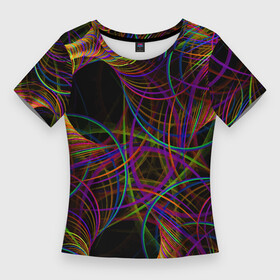 Женская футболка 3D Slim с принтом Deep black space and wormholes в Новосибирске,  |  | abstraction | fashion | neon | pattern | vanguard | абстракция | авангард | мода | неон | узор