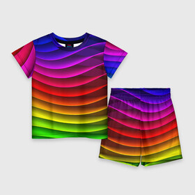 Детский костюм с шортами 3D с принтом Color line neon pattern  Abstraction  Summer 2023 в Новосибирске,  |  | abstraction | color | fashion | line | neon | pattern | stripe | summer | абстракция | лето | линия | мода | неон | полоса | узор | цвет