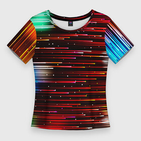 Женская футболка 3D Slim с принтом ЛУЧЕВОЙ ПОТОК в Новосибирске,  |  | абстракция | блеск | блестящий | графика | красота | луч | поток | свет | синий | текстура | узор | фон | энергия | яркий