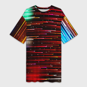 Платье-футболка 3D с принтом ЛУЧЕВОЙ ПОТОК в Новосибирске,  |  | абстракция | блеск | блестящий | графика | красота | луч | поток | свет | синий | текстура | узор | фон | энергия | яркий