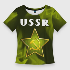 Женская футболка 3D Slim с принтом USSR  ЗВЕЗДА  Огонь в Новосибирске,  |  | made | russia | ussr | ветеран | герб | звезда | ленин | огонь | орел | пламя | победа | родина | рожден | рожденный | россия | русский | сборная | сделан | сделано | символ | символы | советский | союз | ссср