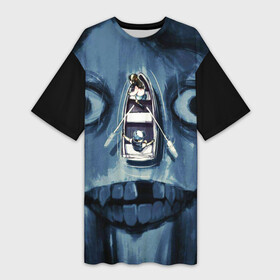 Платье-футболка 3D с принтом Арт  хоррор в Новосибирске,  |  | Тематика изображения на принте: handeyework | аниме | арт | бойтесь | боюсь | водяной | глаза | кикимора | лицо | лодка | мумия | плавание | пучиглазый | рисунок | синий | страшное | темно миний | хоррор